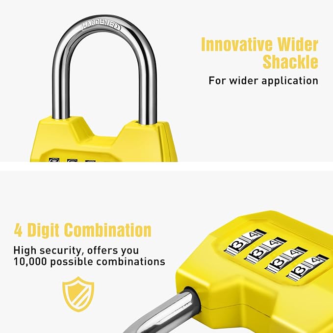 1 Pack disecu 4-Digit Combination Lock, Waterproof Outdoor Padlock for School Gym Locker, Fence, Gate, Shed, Storage Unit (Yellow)