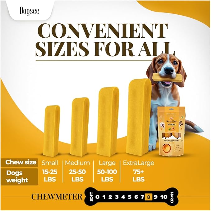 Dogsee Himalayan Yak Chews with Turmeric/Curcumin (XL - 6 Bars, 2lb) | Natural & Long-Lasting | Yak Chews for Large Dogs | Anti-Inflammatory | Supports Oral Hygiene | Rawhide-Free Treats