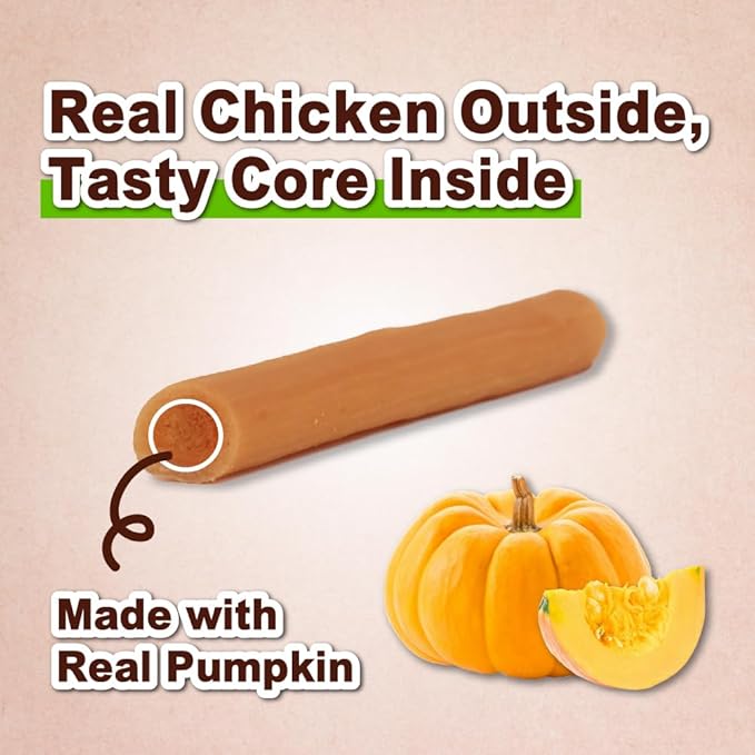 A Freschi srl Chicken Dog Treats, All Natural, Healthy & Easily Digestible, Grain-Free Puppy Chews, Low-Fat, Human Grade Training & Rewards Dog Snacks, Chicken Sticks with Pumpkin, 24 oz Pack