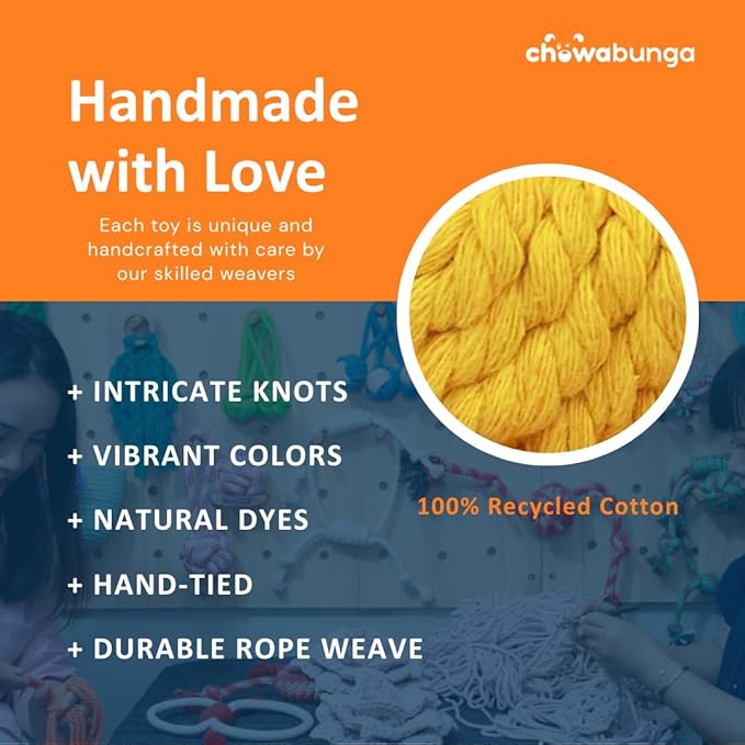 Sunny The Duck Dog Toy Yellow Duck Handmade Eco Cotton Rope Calming Dog Toy with Natural, Non-Toxic Dyes - Safe Toy for Dogs Small & Medium Breed