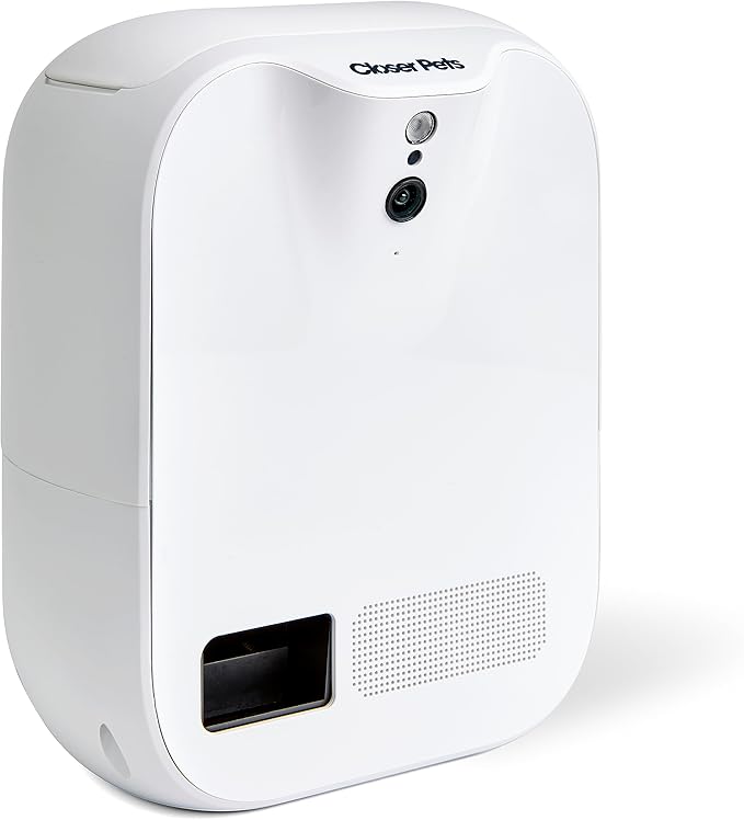 Closer Pets TreatView Pet Indoor Security Camera with Phone App (iOS/Android Compatible), with Night Vision and Built-in Treat Dispenser