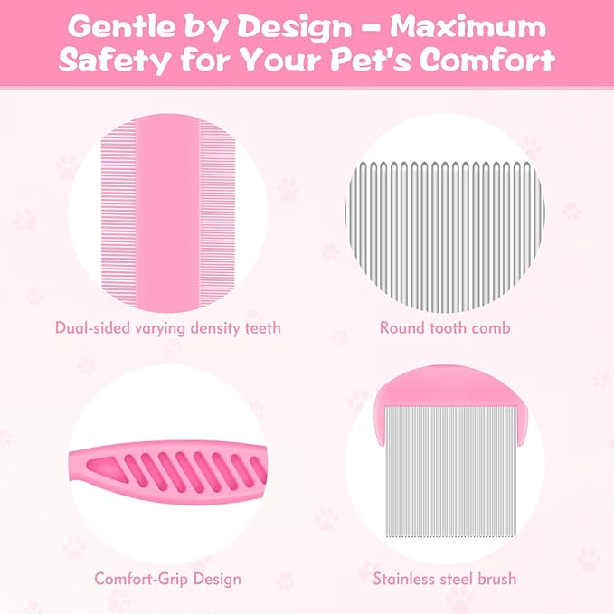 6-Pack Flea Comb for Dogs and Cats, Fine & Wide Tooth Stainless Steel Lice Comb, Tick Removal Tool, Tear Stain Remover, Dematting Brush - Professional Pet Grooming Kit for All Types of Pets