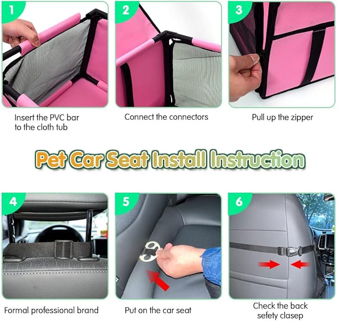 SWIHELP Dog Car Seat Puppy Portable Pet Booster Car Seat with Clip-On Safety Leash and Stable Fram, Anti-Collapse,Perfect for Small Pets