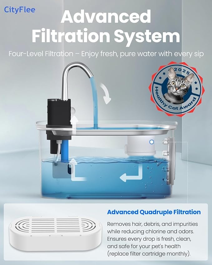 Wireless Cat Water Fountain Stainless Steel with Sensor 108oz 3.2L Battery Operated Cordless Automatic Water Dispenser Quiet Pump BPA-Free Automatic Cat for Drinking, Easy Clean for Cats Dogs Pets