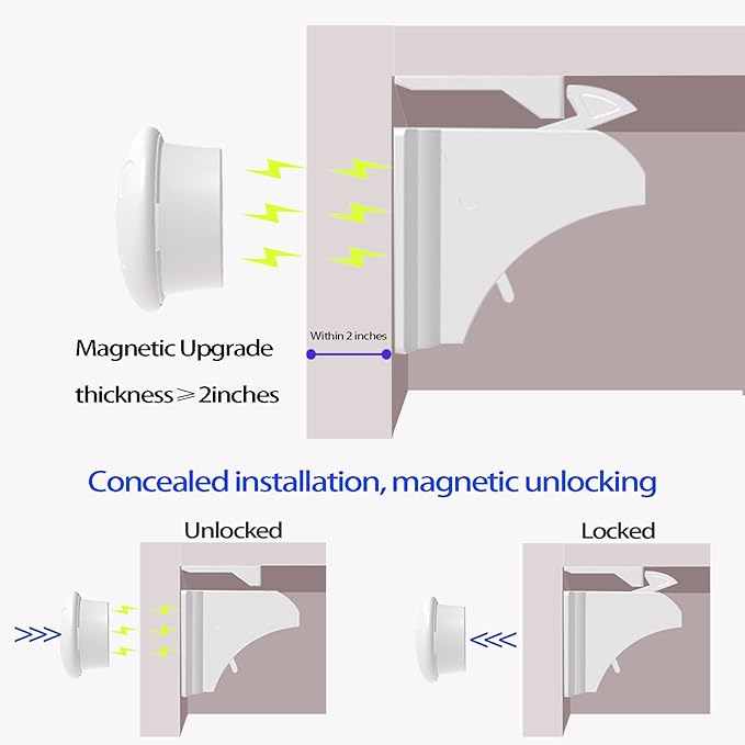 (12 Locks + 3 Keys) Withletune Child Safety Magnetic Cabinet Locks - Child Safety Drawer Lock, Suitable for Kitchens, cabinets, and Storage cabinets - no Drilling Required, Adhesive Installation.