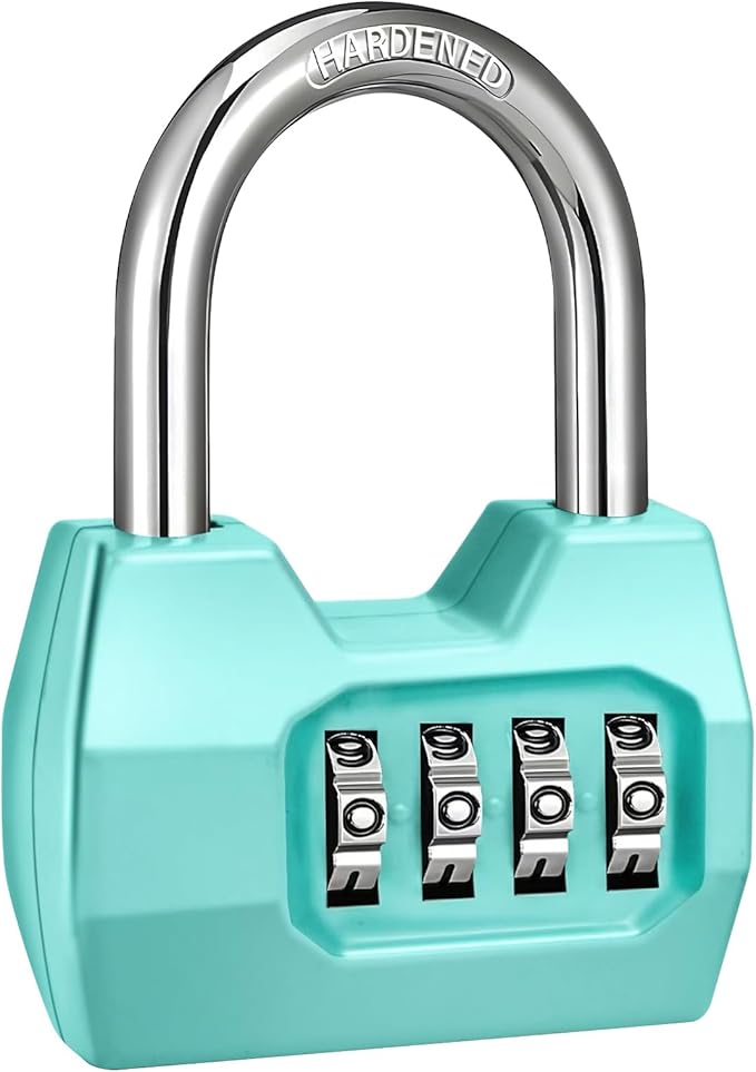 1 Pack disecu 4-Digit Combination Lock, Waterproof Outdoor Padlock for School Gym Locker, Fence, Gate, Shed, Storage Unit (Turquoise)