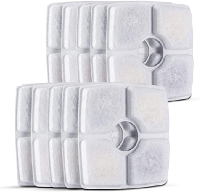 Cat Water Fountain Filters,10 Pack Replacement Filter Fit for Top Square 84oz/2.5L Cat Pet Fountain, 3 Filtration System