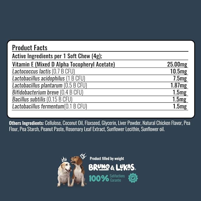 Bruno & Lukas Probiotic Chews for Dogs – Digestive Health & Gut Flora Support – Dog Probiotics for Diarrhea, Loose Stools, Itchiness & Immune Support – 90 Chews, Made in USA