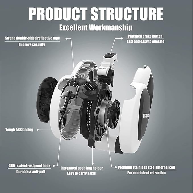 HCY&WLD Upgrade 3-in-1 Retractable Dog Leash with Integrated Dispenser & Poop Bags, 16 ft Heavy Duty Dog Leash with Anti-Slip Handle for Dogs up to 110 lbs, 360° Tangle-Free, One Button Brake & Lock