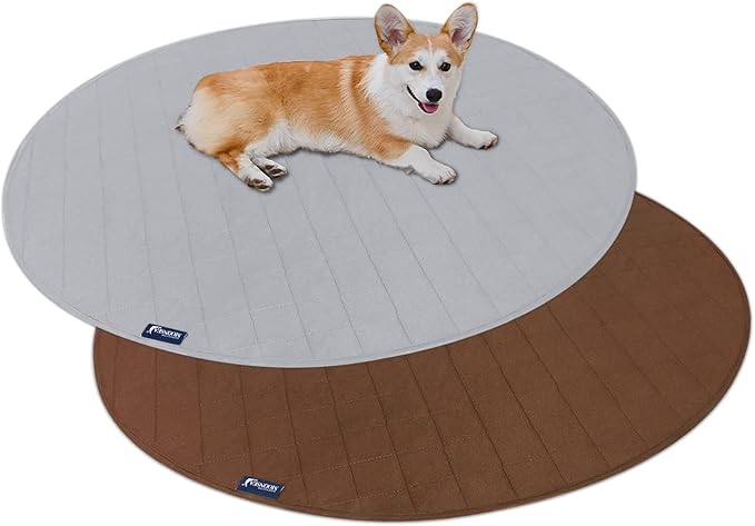 Washable Waterproof Reusable Pee Pads for Dogs, 36" Round Training Pads, Grey & Chocolate