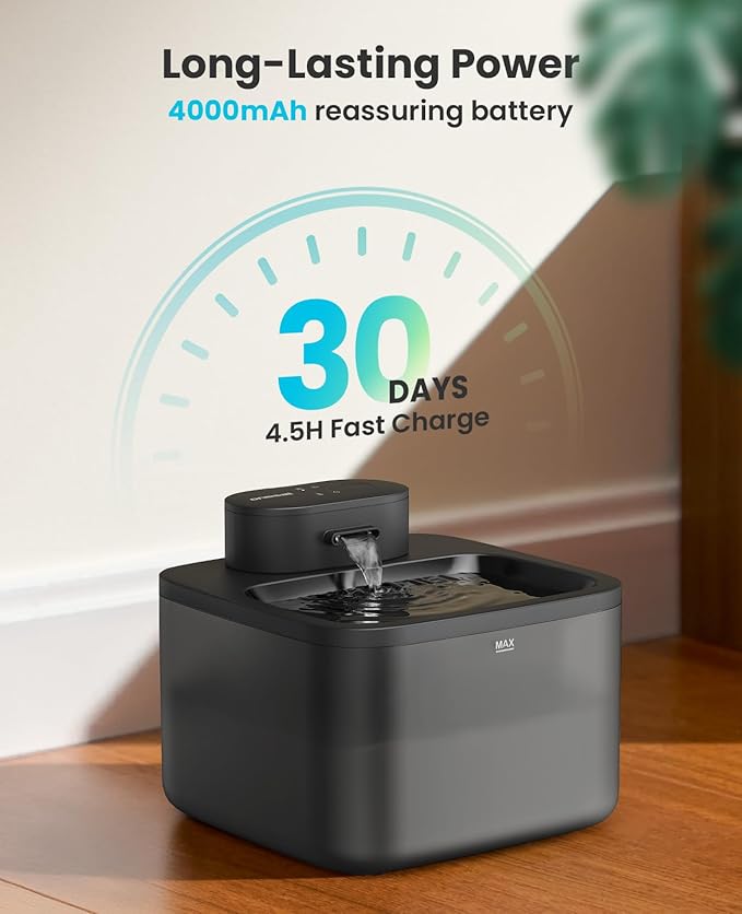 oneisall Wireless Cat Water Fountain: 74oz/2.2L Cordless Pet Water Fountains, 4000mAh Battery Operated Ultra-Quiet Integrated SilentFlow™ Pump for Cats Indoor, Automatic Cat Water Dispenser, BPA-Free