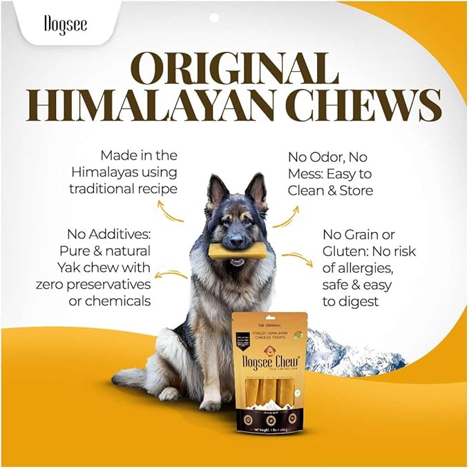 Dogsee Original Himalayan Yak Chews for Dogs (Medium - 4 Bars) | 100% Natural | No Grain, No Gluten | for Teeth Cleaning