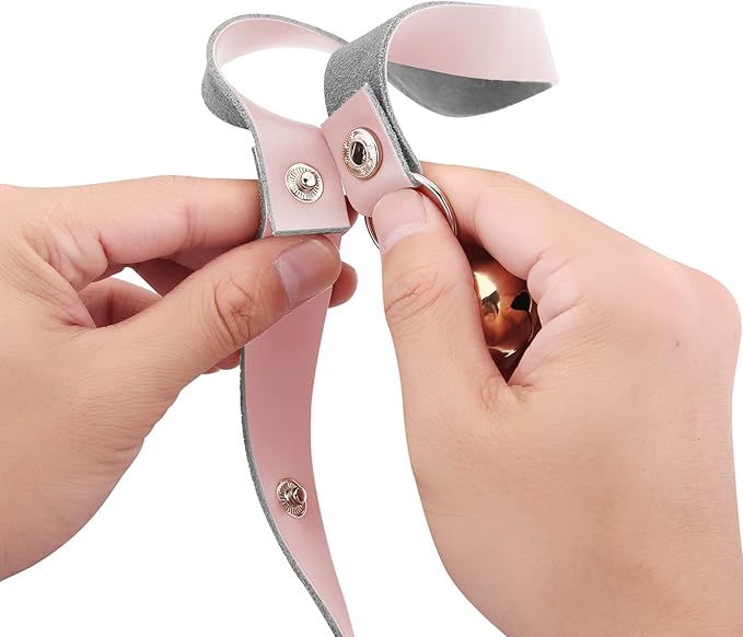 Leather Dog Doorbells for Door Knob/Potty Training/Go Outside, Length Adjustment Copper Dog Bell, Housetraining Hanging Bell, Pink Leather Golden Bells.