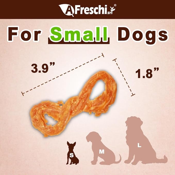 A Freschi srl Turkey Tendons for Dogs, USA-Sourced, Healthy Dog Treats, Rawhide-Free Puppy Chews, Long Lasting, All Natural, Hypoallergenic Dog Treats for Small Breeds, 4 Count Pack Rope (S)