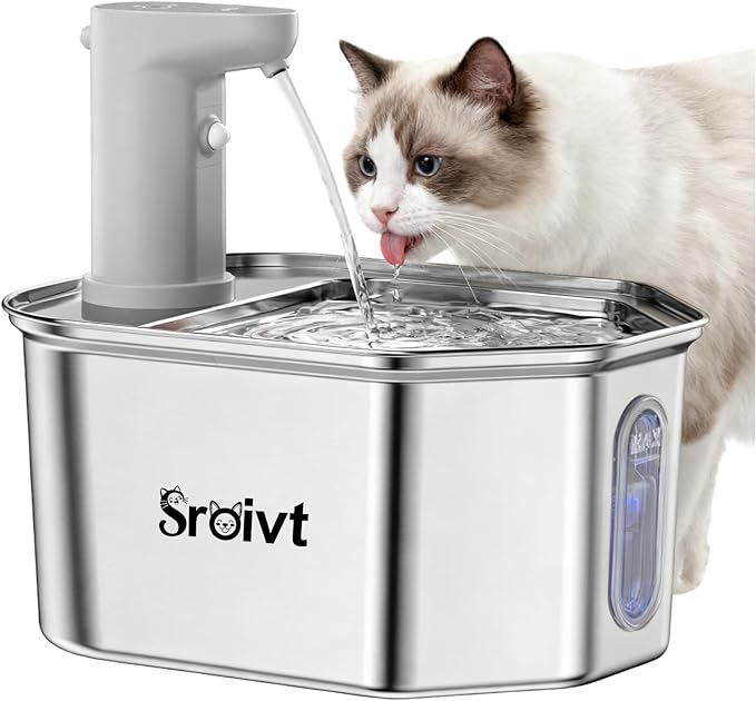 Cat Water Fountain Stainless Steel - cat Fountain - Water Fountains for Cats - pet Water Fountain - Dog Water Fountain - Stainless Steel cat Water Fountain Cordless - 88oz/2.6L,4Filters