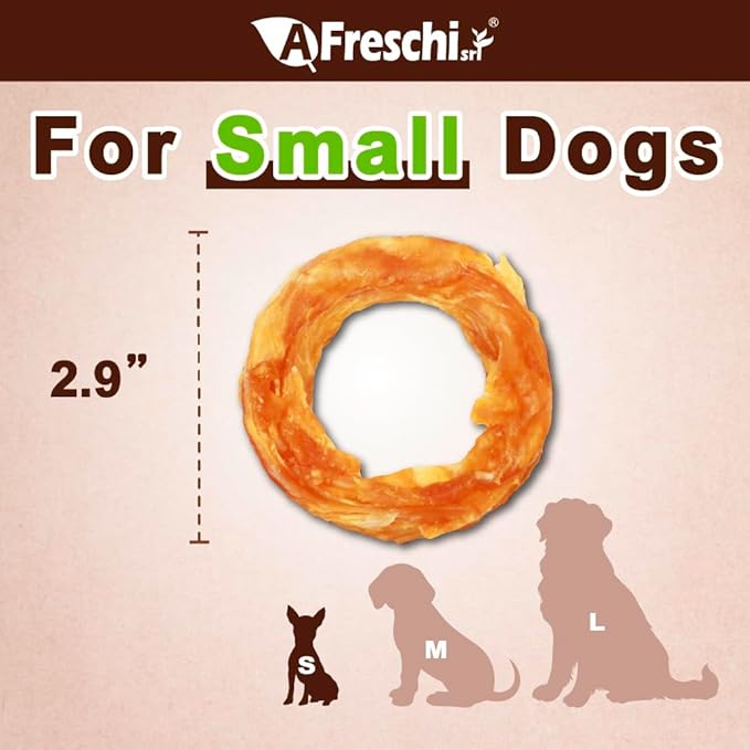 A Freschi srl Turkey Tendons for Dogs, Long-Lasting, Hypoallergenic Rawhide Alternative, Human Grade, Healthy Puppy Chews, Natural Dog Treats for Small Dogs, Ring (S), 8oz Pack