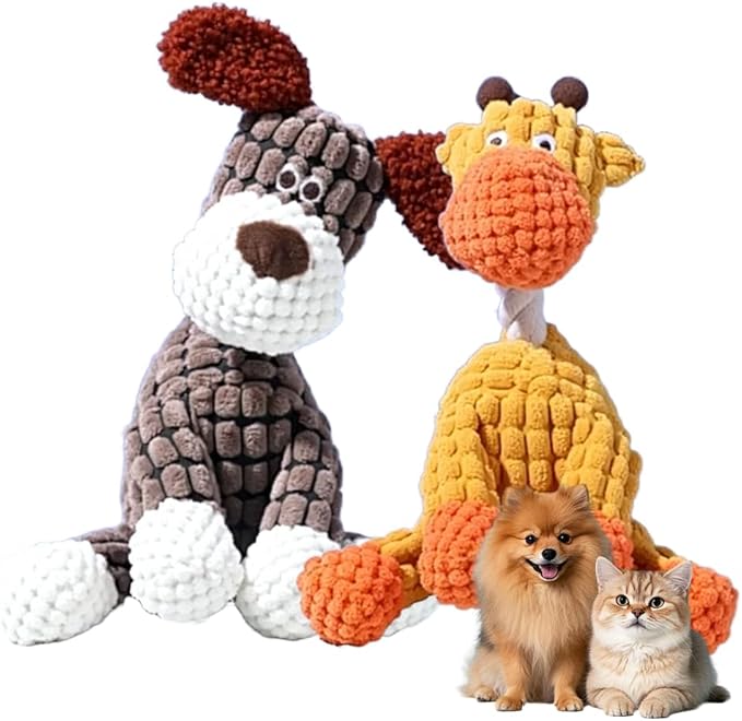 Indestructible Dog Toy, 2026 New Dog Toys for Aggressive Chewers Small Medium Large Breed, Interactive Squeaky Christmas Dog Toys Pet Plush Toy for Teething (Orange+Brown)