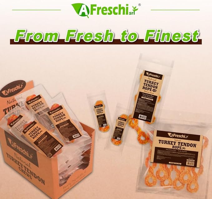 A Freschi srl Turkey Tendons for Dogs, Long-Lasting, Hypoallergenic Rawhide Alternative, Human Grade, Healthy Puppy Chews, Natural Dog Treats for Medium Dogs, Rope (M), 2 Count Pack