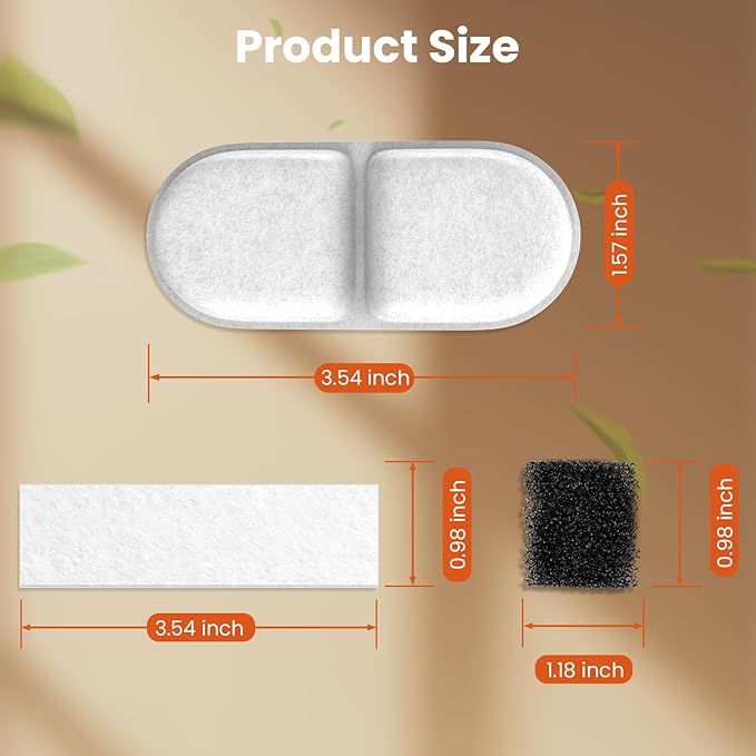 Cat Water Fountain Filter Replacement,18 Pcs(6 Carbon+ 6 Sponge+ 6 Cotton) for Pets Automatic Water Dispenser for Dogs, Compatible with 2.2L/3L/3.2L/3.5L/12L Stainless Steel Cat Fountains