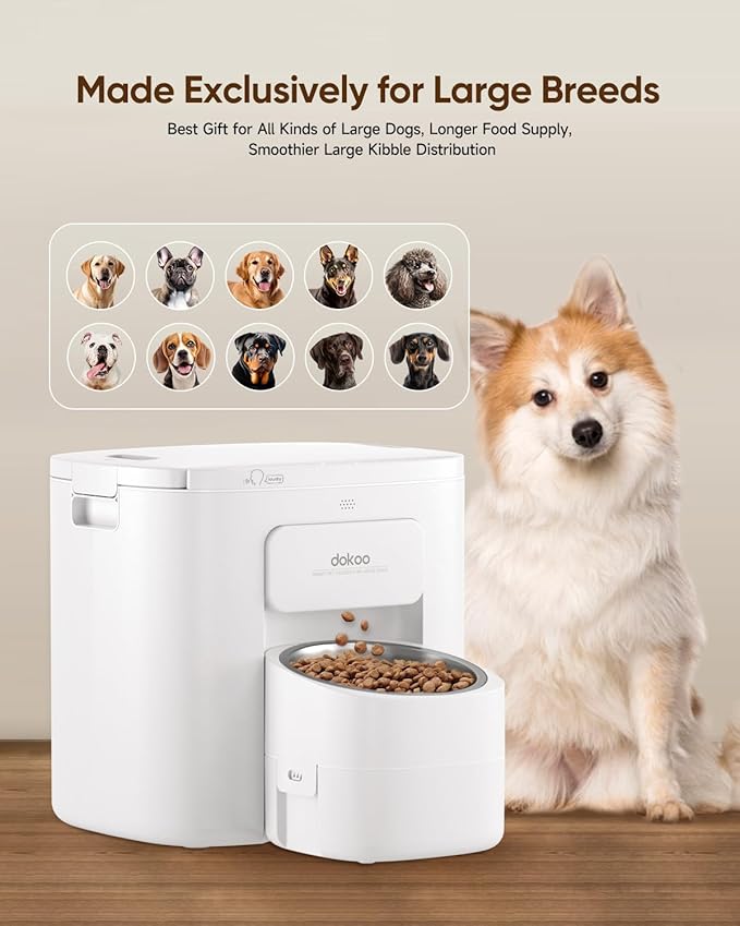 15L Automatic Dog Feeder for Large Breed, 2026 Vacuum-Sealed Storage Airtight 100% Freshness Timed Auto Dog Food Dispenser, Anti-Blockage, Support up to 0.86in Dry Pet Food, Stainless Steel Bowl