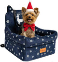 Christmas Dog Car Seat for Small/Medium Dogs Up to 35lbs,Elevated Cushion Fits in Front/Back Seat,Travel Safety Per Car Bed with Washable Removable Cover, Storage 2 Pockets Christmas Elk