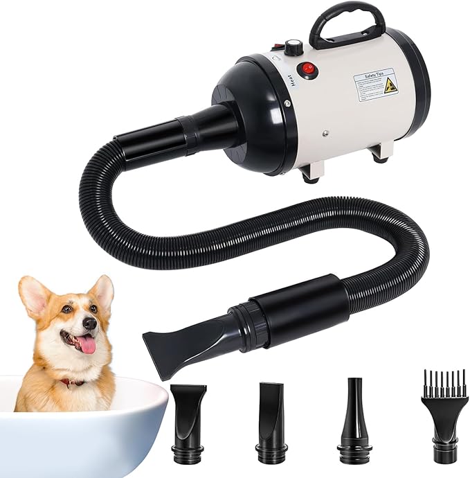 Dog Dryer for Large Dogs, 5.2HP 3800W High Velocity Pet Hair Dryers with Heater for Grooming, Spind Temperature Adjustable Pet Dryer Machine with 4 Nozzles Secadora para Perro (Beige)