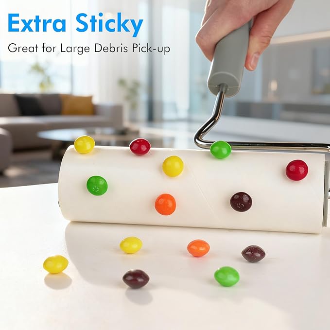 Extra Sticky Large Surface Lint Roller, 6.3'' Giant Lint Roller for Pet Hair, Lint Remover Roller for Cat Hair, Clothes, Furniture (1 Handle + 450 Sheets)