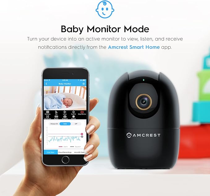 Amcrest 4MP WiFi Camera Indoor, Dog Camera, Sound & Baby Monitor, Human & Pet Detection, Motion-Tracking, w/ 2-Way Audio, Pan/Tilt Wireless IP Camera, Night Vision, Smart Home ASH41-B