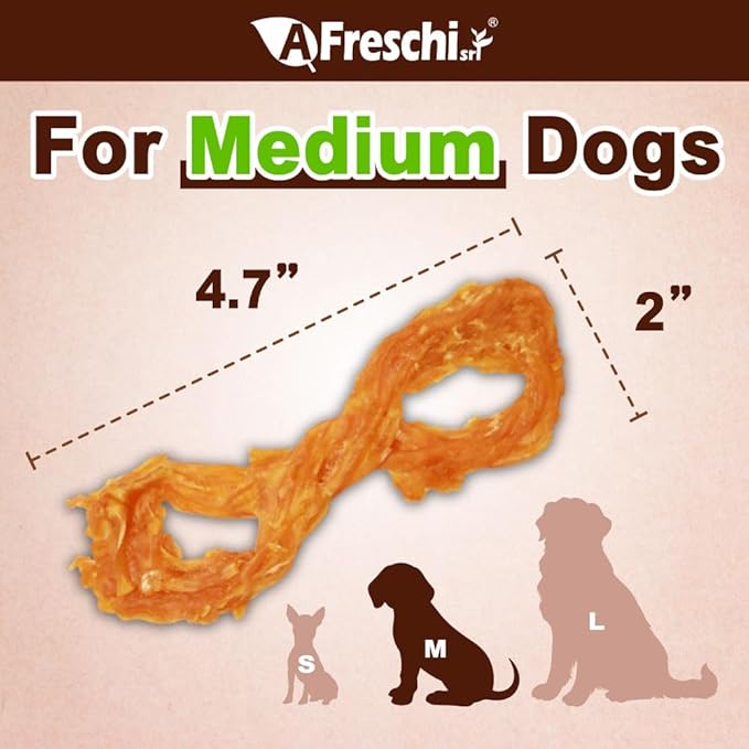 AFreschi Turkey Tendons for Dogs, USA-Sourced, Healthy Dog Treats, Rawhide-Free Puppy Chews, Long Lasting, All Natural, Hypoallergenic Dog Treats for Medium Breeds, 10 oz Pack Rope (M)