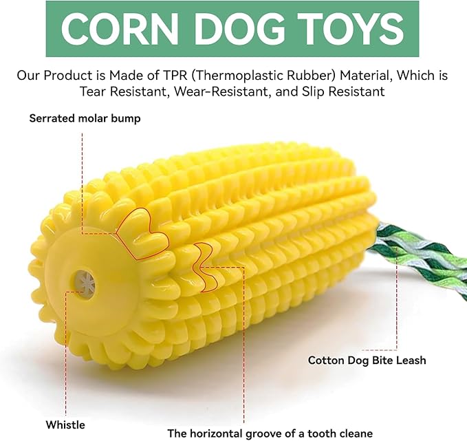 16 CM Corn Dog Toy, Durable Toys for Aggressive Chewers, Rubber Dog Squeaky Toys, Puppy Teething, Puppy Toy to Keep Them Busy for Small Medium and Large