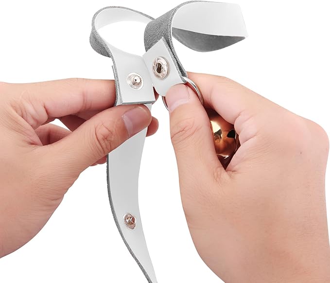 Leather Dog Doorbells for Door Knob/Potty Training/Go Outside, Length Adjustment Copper Dog Bell, Housetraining Hanging Bell, White Leather Silver Bells