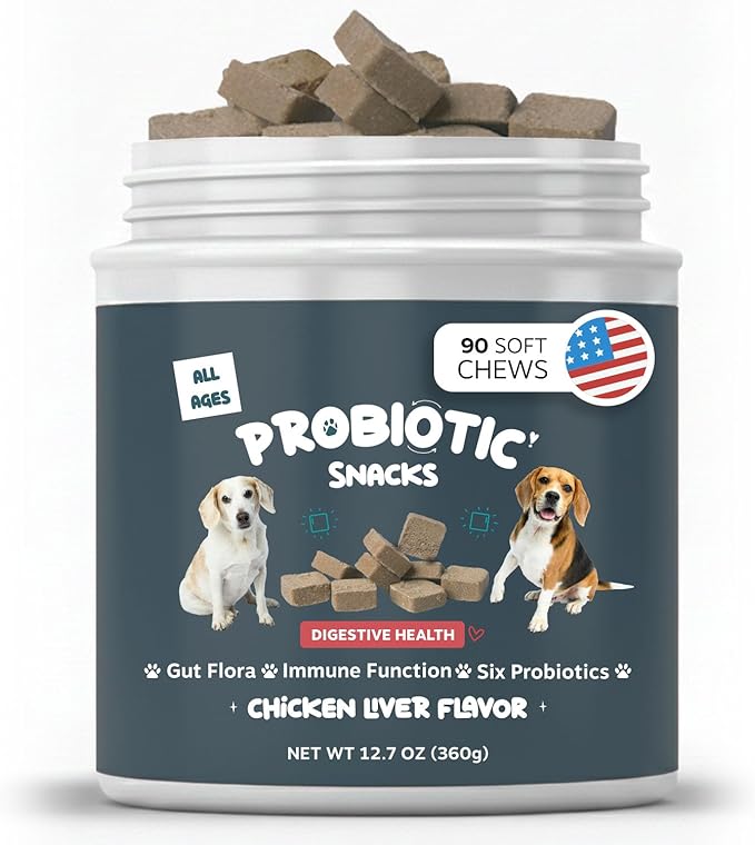 Bruno & Lukas Probiotic Chews for Dogs – Digestive Health & Gut Flora Support – Dog Probiotics for Diarrhea, Loose Stools, Itchiness & Immune Support – 90 Chews, Made in USA