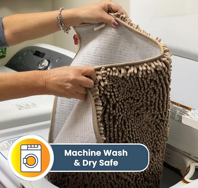 Muddy Mat® | Super Absorbent Door Mat Indoor, Microfiber Quick Dry Chenille Entryway Rug, Non-Slip Front Door Mat, Indoor Mats for Entryway, Machine Washable Pet Rug, Beige 24"x96"