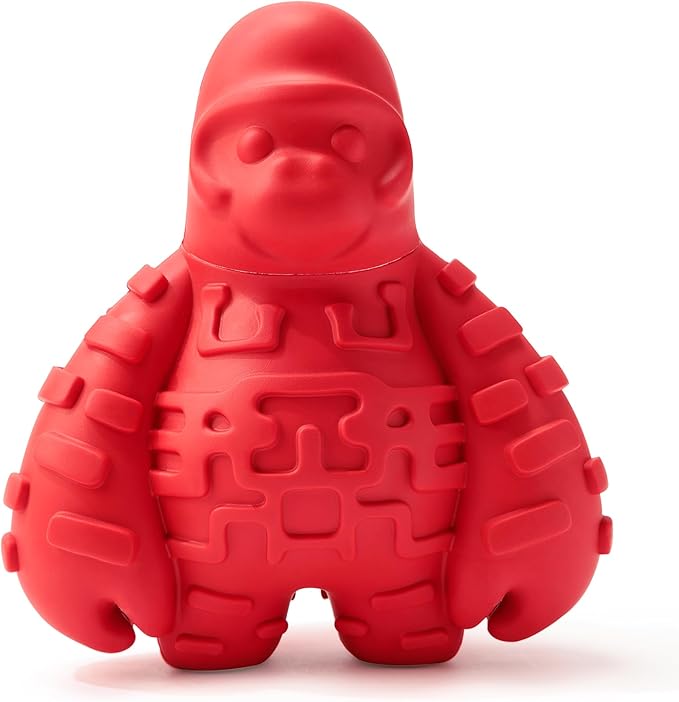 Natural Rubber Dog Chew Toy for Moderate Chewers or Older - Lifetime Replacement - Fetch Toy for Large Breed - Durable Gorilla Dog Toy, Red