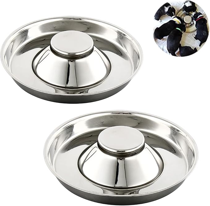 YUDANSI Stainless Steel Puppy Weaning Bowls,Cat Bowls for Food Water,Multiple Puppies Feeder Whelping Dishes,Litter Feeding Station Pans for Small Dogs Cats Eating at Same Time-Small Medium Large Size