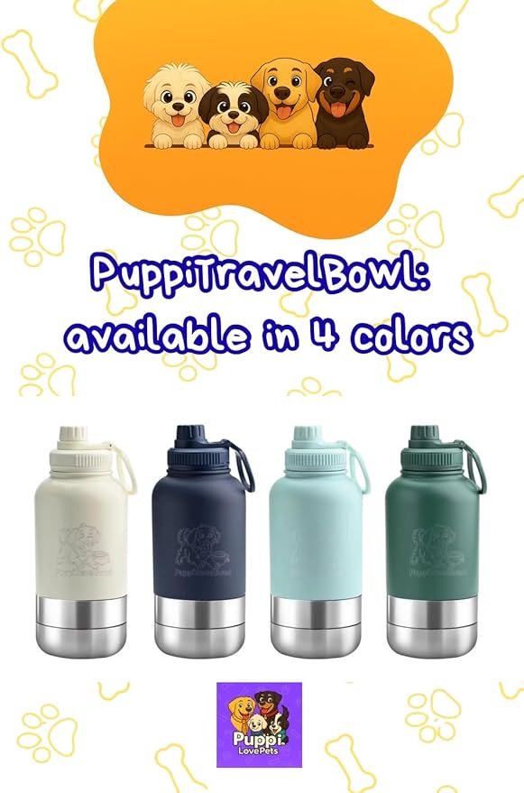 PuppiTravelBowl 3-in-1 Portable Dog Water & Food Bottle, 32oz Leak-Proof Travel Bowl for Pets – Navy Blue