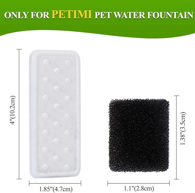 Accessories Set (Replacement Filter & Water Pump Sponge) for Pet Water Fountain- 6 pcs Packed Filters and 6 pcs Packed Sponges, Fits PETIMI 2 Gallons and 3 Gallons Pet Fountain Series