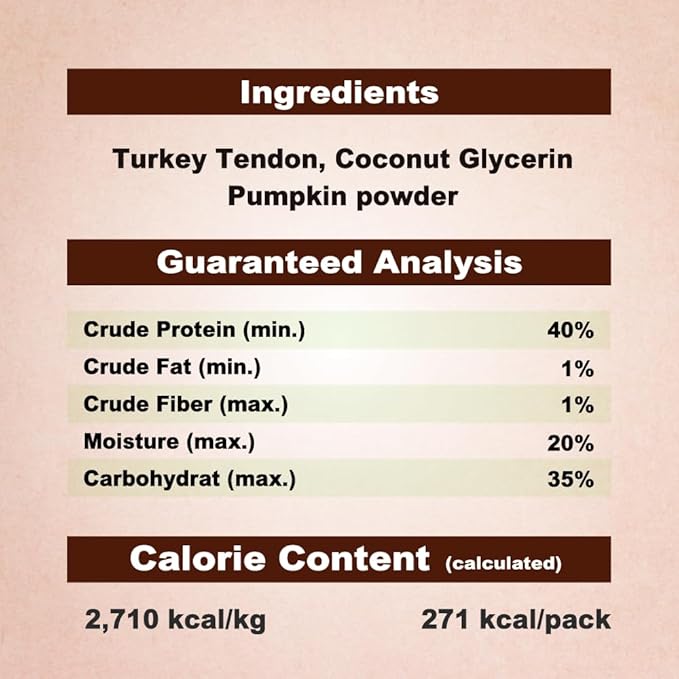 AFreschi Turkey Tendons for Dogs, USA-Sourced, Healthy Dog Treats, Rawhide-Free Puppy Chews, All Natural, Hypoallergenic Dog Treats, Classic Series, Soft Strips with Pumpkin, 3.5 oz Pack