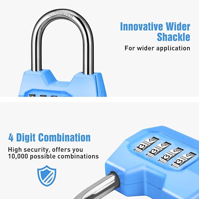 1 Pack disecu 4-Digit Combination Lock, Waterproof Outdoor Padlock for School Gym Locker, Fence, Gate, Shed, Storage Unit (Azury)