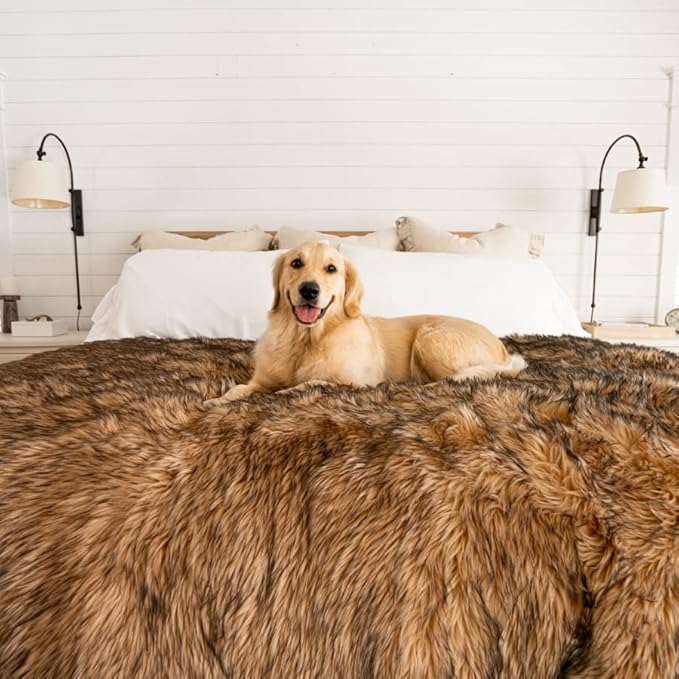 PupProtector Waterproof Throw Blanket for Dogs and Cats, Pet Blanket Cover for Couches, Sofas, Beds, Car Seats, Furniture, Calming Soft Faux Fur, Sable Brown, Original (60" L x 50" W)