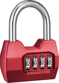 1 Pack disecu 4 Digit Combination Lock, Outdoor Waterproof Padlock for School Gym Locker, Fence, Gate, Shed, Storage Unit, Case, Toolbox (Burgundy Red)