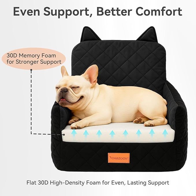 Dog Car Seat for Small/Medium Dogs Up to 35lbs,Elevated Cushion Fits in Front/Back Seat,Travel Safety Per Car Bed with Washable Removable Cover, Storage 2 Pockets Black
