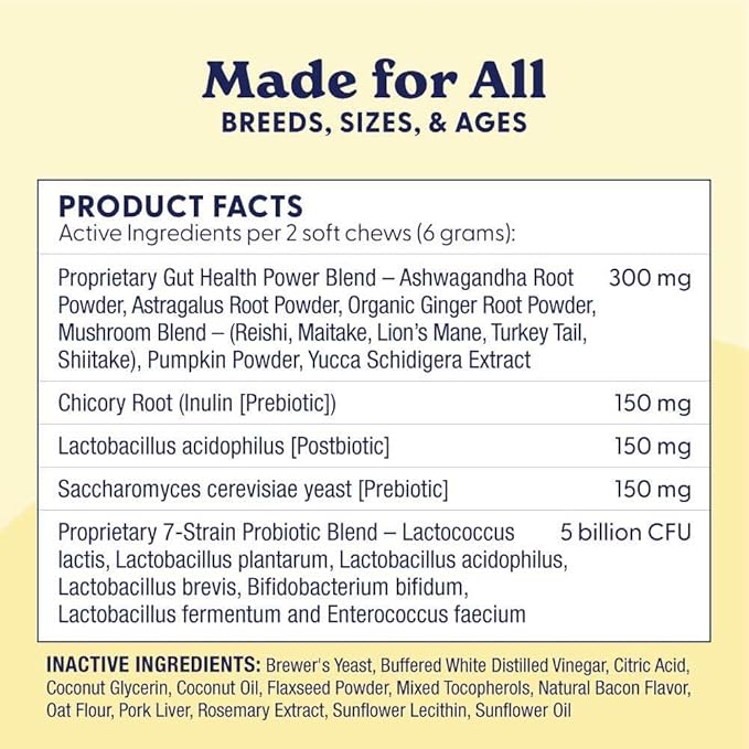 Origin Labs Belly Buddies - Probiotics for Dogs - Prebiotics & Probiotics - Supports Gut, Skin, and Immune Health - 5 Billion CFUs 7 Strain Probiotic Blend - Natural Bacon Flavor, 90 Soft Chews