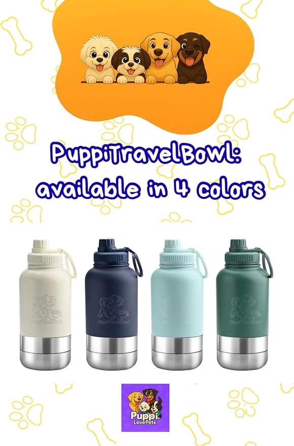 PuppyTravelBowl 3-in-1 Portable Dog Water & Food Bottle, 32oz Leak-Proof Travel Bowl for Pets – Ivory