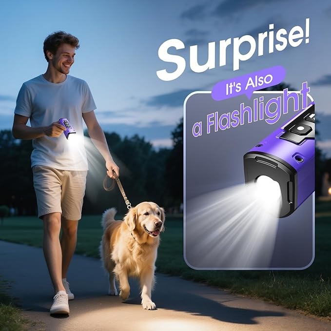 1-Touch Dog Bark Deterrent Devices with 3 Sonic Heads,Portable 50ft Range Anti Barking Device for Dogs,Rechargeable & Safe Dog Training Tool with Flashlight,Helps Improve Dog's Behavior Purple
