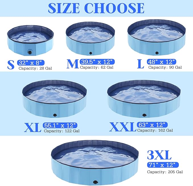 Foldable Dog Pool, Portable Pet Bath Tub and Kiddie Swimming Pool, Collapsible Bathtub for Puppies, Small, Medium and Large Dogs, Cats and Kids, 79 x 12 in, Blue