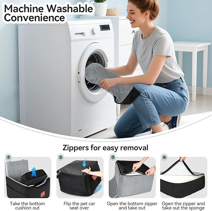 Dog Car Seat for Small/Medium Dogs Under 35lbs,Memory Foam Dog Booster Seats,Detachable and Washable Traval Pet Car Seat, Dogs Bed with 2 Safety Belts(Balck/Grey)