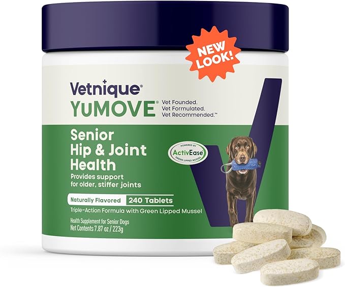 Yumove Hip & Joint Supplement for Dogs - with Glucosamine Chondroitin, Omega 3, Hyaluronic Acid, Green Lipped Mussel & Fish Oil for Dogs - Senior Dog Joint Supplement (240ct Chewable Tablets)