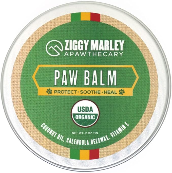 Ziggy Marley's Paw Balm for Dogs – USDA Organic Topical Protect, Soothe, and Heal Dry Cracked Paw Pads – Made with Coconut Oil, Calendula, Beeswax, and Vitamin E- 2 oz