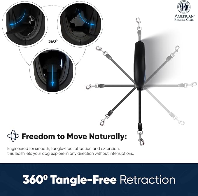 American Kennel Club Retractable Dog Leash, 16.4ft, Tangle-Free, Ergonomic Grip, One-Hand Brake, for Medium & Large Dogs up to 66 lbs